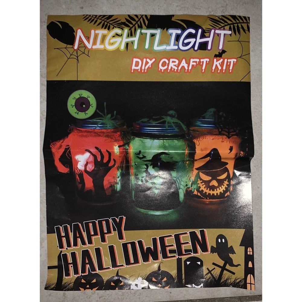 Halloween DIY Lantern Jar Craft Kit Colored Flameless Candles Home Garden